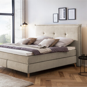 Boxspringbett Aurel 160x200 cm Beige Uni H2/H3 mit Visco Topper