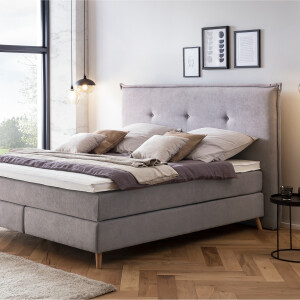 Boxspringbett Aurel 160x200 cm Hellgrau Uni H2 mit Visco...