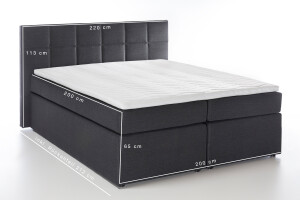 Boxspringbett Bea 200x200 cm Anthrazit H3 mit Visco-Topper