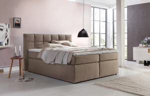 Boxspringbett Bea 100x200 cm Beige/Grau H2 mit Visco-Topper