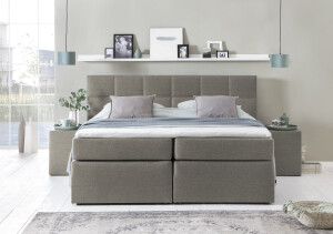 Boxspringbett Bea 140x200 cm Beige/Grau H2 mit Visco-Topper