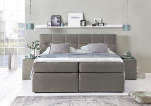 Boxspringbett Bea 200x200 cm Beige/Grau H2/H3 mit Visco-Topper