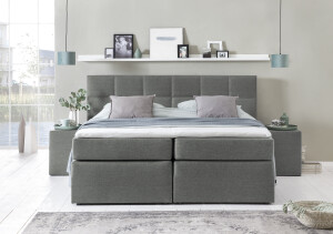 Boxspringbett Bea 100x200 cm Hellgrau H2 mit Visco-Topper