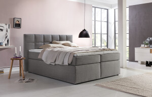 Boxspringbett Bea 140x200 cm Hellgrau H2 mit Visco-Topper