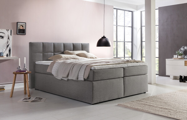 Boxspringbett Bea 160x200 cm Hellgrau H3 mit Visco-Topper