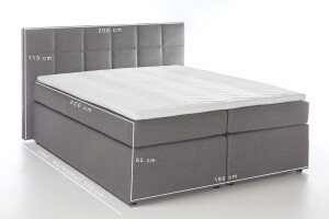 Boxspringbett Bea 180x220 cm Hellgrau H2/H3 mit Visco-Topper