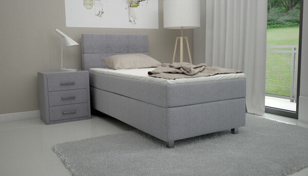 Boxspringbett Bea 90x200 cm Hellgrau H2 mit Visco-Topper