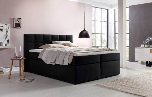 Boxspringbett Bea 140x200 cm Schwarz H2 mit Visco-Topper