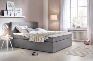 Boxspringbett KAZ Hellgrau 140x200 cm H2 mit Visco-Topper