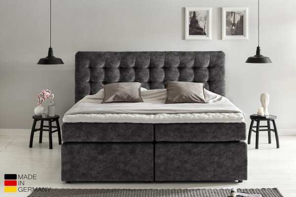 Boxspringbett Perris mit Visco-Topper Anthrazit Muster H2 140x200 cm