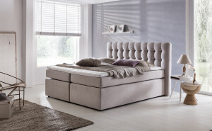 Boxspringbett Perris mit Visco-Topper Beige Uni H2 140x200 cm