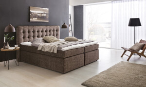 Boxspringbett Perris mit Visco-Topper Braun Muster H3 140x200 cm