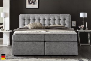 Boxspringbett Perris mit Visco-Topper Hellgrau Muster H2 140x200 cm