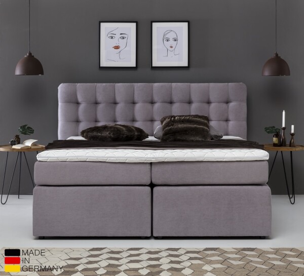 Boxspringbett Perris mit Visco-Topper Hellgrau Uni H2 140x200 cm