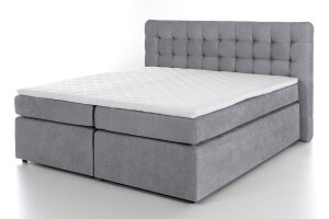 Boxspringbett Perris mit Visco-Topper Hellgrau Uni H2 140x200 cm