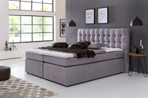 Boxspringbett Perris mit Visco-Topper Hellgrau Uni H3...