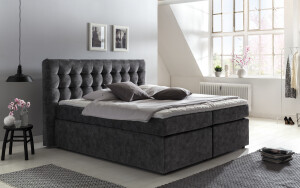 Boxspringbett Perris mit Visco-Topper Anthrazit Muster H2...