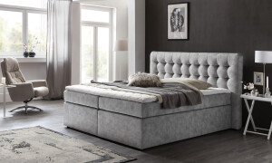 Boxspringbett Perris mit Visco-Topper Hellgrau Muster...