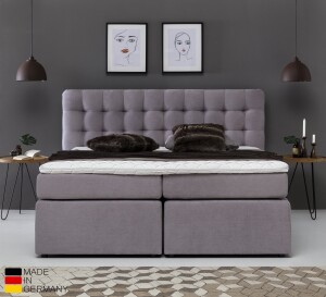 Boxspringbett Perris mit Visco-Topper Hellgrau Uni H2/H3...