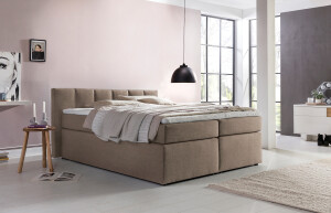 Boxspringbett Valina 100x200 cm Beige/Grau H2 mit...