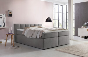 Boxspringbett Valina 100x200 cm Hellgrau H2 mit Visco-Topper