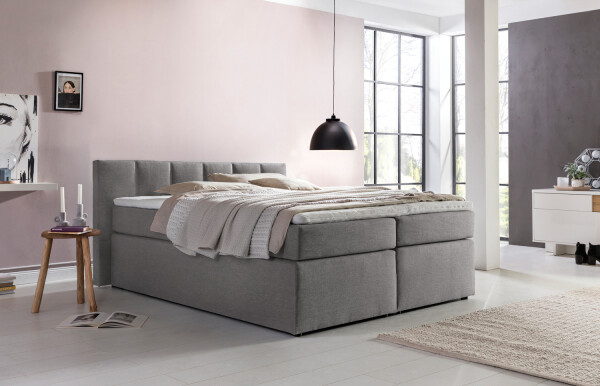 Boxspringbett Valina 140x200 cm Hellgrau H2 mit Visco-Topper