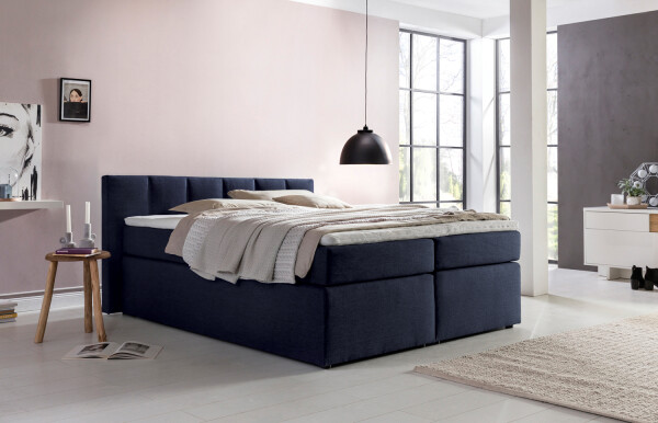 Boxspringbett Bea mit Visco-Topper Midnight Blue H2 200x200cm mit niedrigem Kopfteil