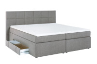 Boxspringbett Bea mit Visco-Topper Hellgrau H2/H3 200x200cm mit Bettkasten