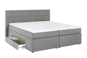 Boxspringbett Bea mit Visco-Topper Hellgrau H3 200x200cm mit Bettkasten