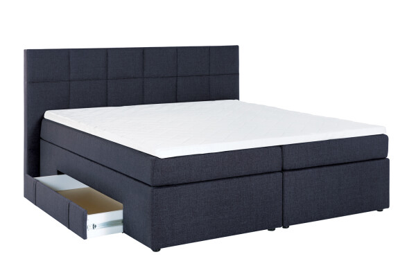 Boxspringbett Bea mit Visco-Topper Midnight Blue H2 180x200cm mit Bettkasten