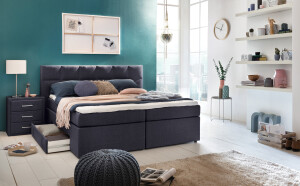 Boxspringbett Bea mit Visco-Topper Midnight Blue H2 180x200cm mit Bettkasten