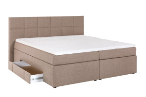 Boxspringbett Bea mit Visco-Topper Beige/grau H2/H3 180x200cm mit Bettkasten