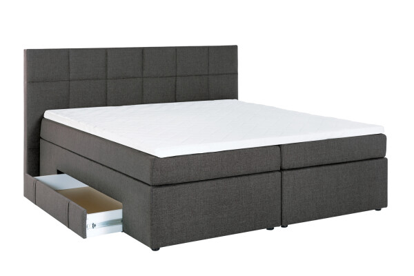 Boxspringbett Bea mit Visco-Topper Anthrazit H3 180x200cm mit Bettkasten