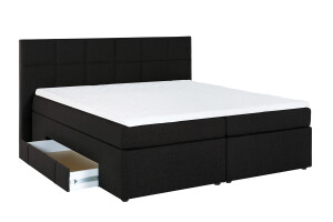 Boxspringbett Bea in schwarz mit quadratischer Steppung und Visco Topper im Schlafzimmer