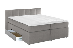 Boxspringbett Valina inkl. Visco-Topper 200x200cm mit Bettkasten Hellgrau H2/H3