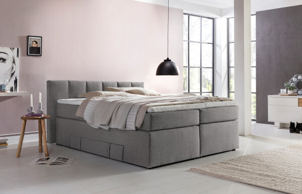 Boxspringbett Valina inkl. Visco-Topper 200x200cm mit Bettkasten Hellgrau H2