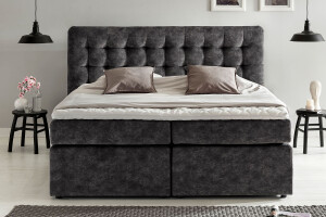 Hochwertiges Boxspringbett Perris in anthrazit grau Muster im stilvollem Schlafzimmer und Made in Germany