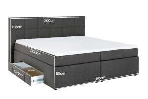 Boxspringbett Andybur Anthrazit 180x200 cm H3 mit Bettkasten