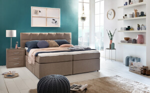 Boxspringbett Andybur Beige/grau 140x200 cm H2 mit Bettkasten