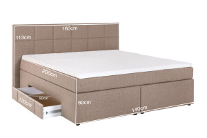 Boxspringbett Andybur Beige/grau 140x200 cm H3 mit Bettkasten