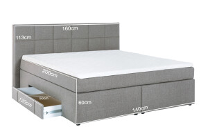 Boxspringbett Andybur Hellgrau 140x200 cm H2 mit Bettkasten