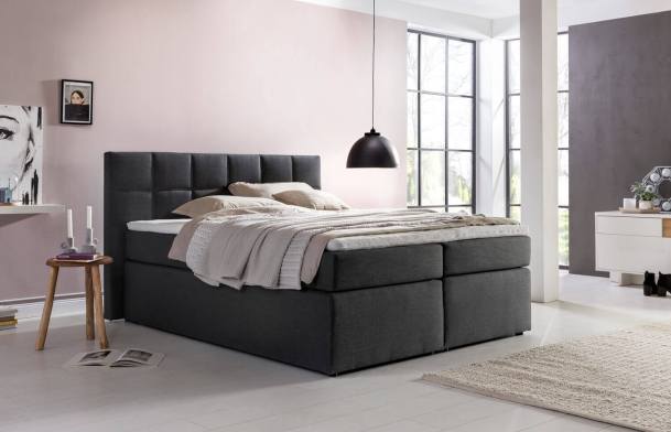 Boxspringbett Bea in anthrazit im modernen Schlafzimmer